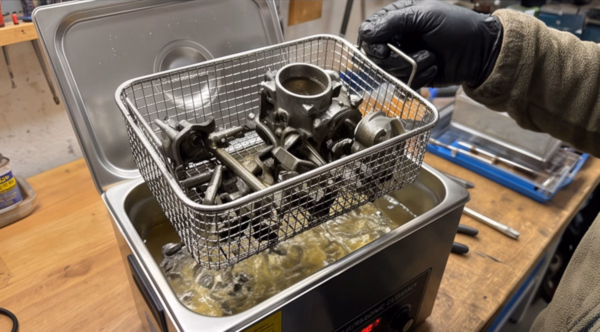 creworks 32l ultraschallreiniger mit heizung und timer test material nahaufnahme